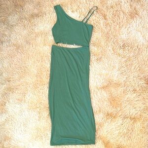 Elegant Mint Green One-Shoulder Dress - M